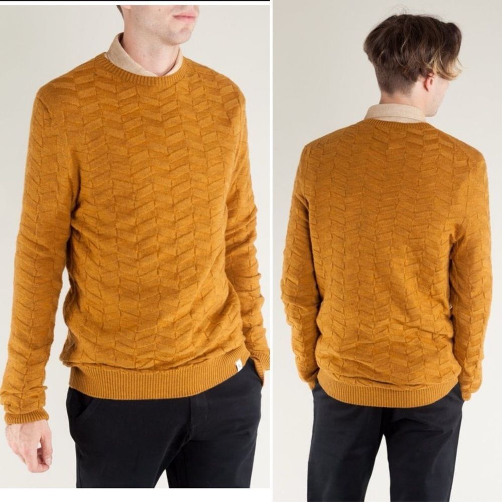 PEREGRINE Ochre Gold Herringbone Wool Sweater-M